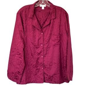 Miss Elaine Wms L Burgundy Jacquard 2 Pc Pajama Set Button Up Top Elegant